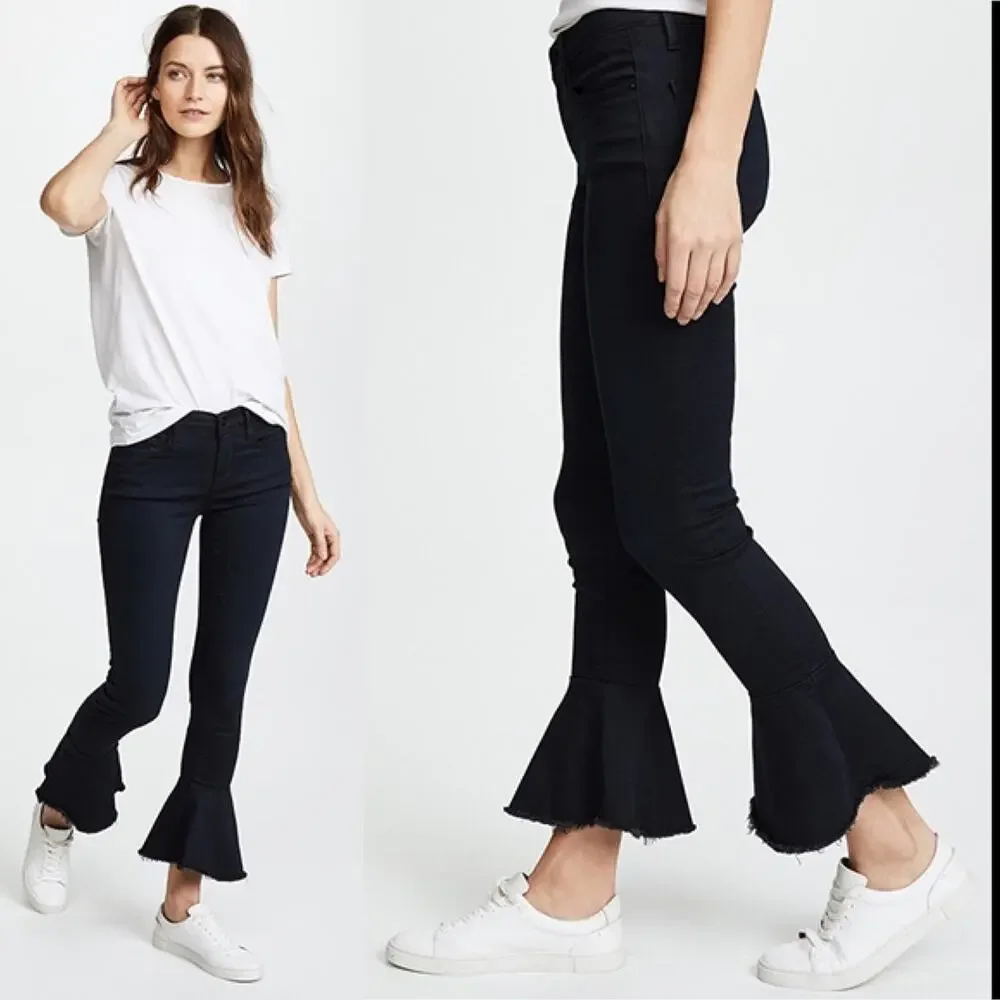FRAME Denim Le Skinny De Jeanne Flounce Flare Raw Hem Jeans size 25